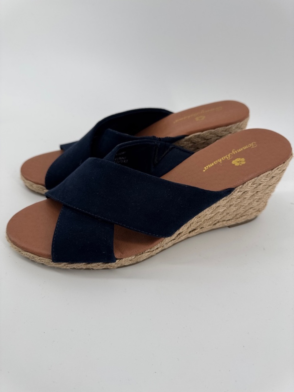Tommy Bahama Stacey Espadrille Sandal Sz 7.5 M Navy Blue Wedge Heel Embellished